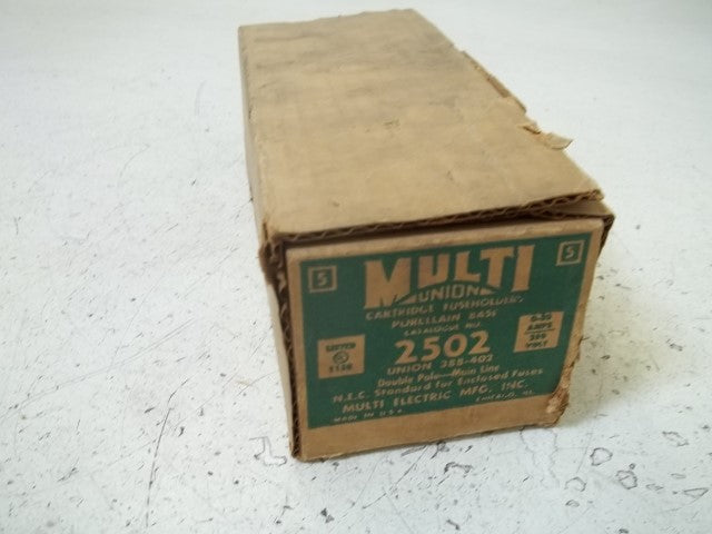 LOT OF 3 MULTI ELECTRIC 2502 CATRIDGE FUSEHOLDER PORCELAIN BASE *NEW IN BOX*