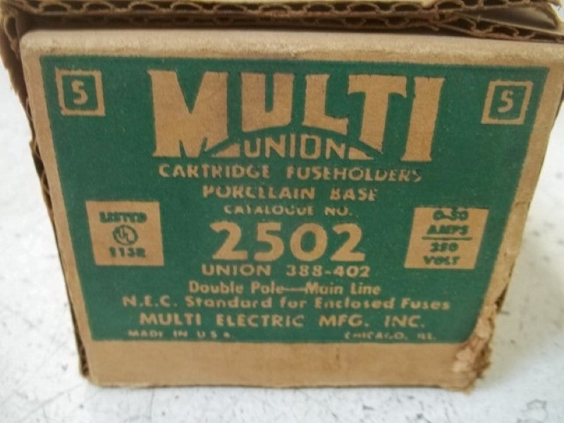 LOT OF 3 MULTI ELECTRIC 2502 CATRIDGE FUSEHOLDER PORCELAIN BASE *NEW IN BOX*