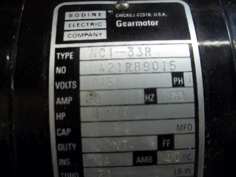 BODINE ELECTRIC NCI-33R 115V 1/20 HP GEAR MOTOR * NEW *