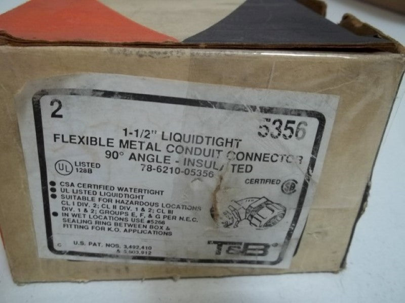 LOT OF 2 5356 THOMAS & BETTS 11/2" LIQUIDTIGHT CONNECTOR 90 ANGLE *NEW IN BOX*
