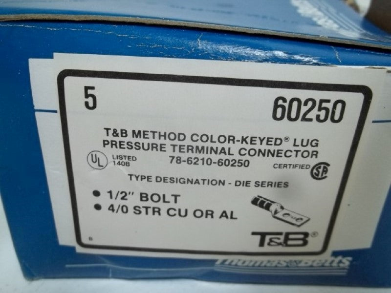 LOT OF 5 60250 THOMAS & BETTS LUG PRESSURE TERMINAL CONNECTOR *NEW IN BOX*