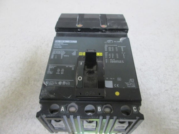 SQUARE D FA34100 CIRCUIT BREAKER 100AMP (GREEN LABEL) * USED *