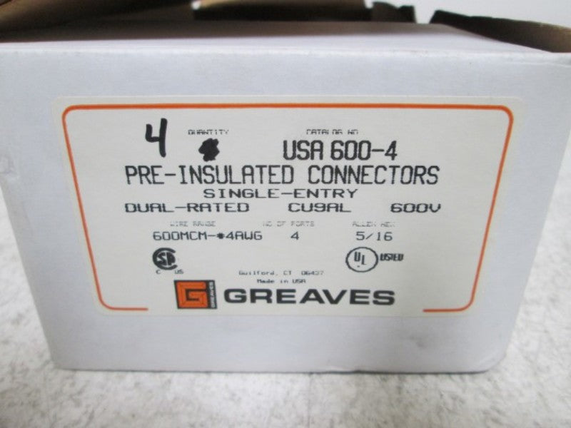 LOT OF 4 GREAVES USA600-4 PRE-INSULATED CONNECTORS *NEW IN BOX*