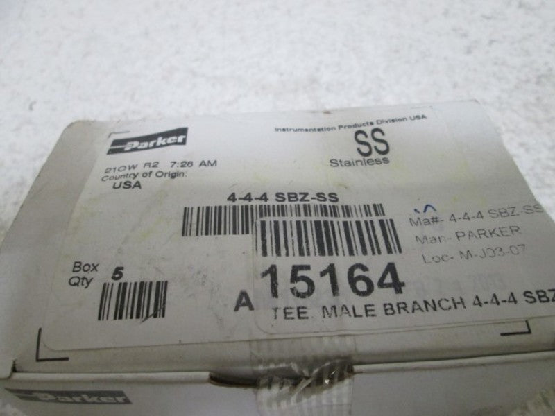 LOT OF 5 PARKER 4-4-4 SBZ-SS TEE MALE BRANCH *NEW IN BOX*