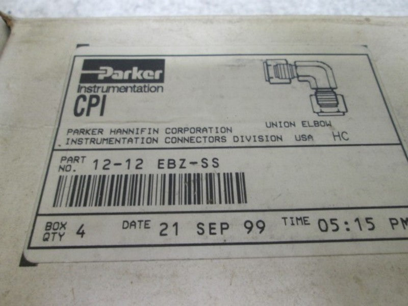 LOT OF 4 PARKER 12-12 EBZ-SS ELBOW UNION 3/4 TUBE *NEW IN BOX*