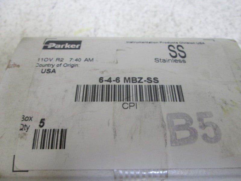 LOT OF 5 PARKER 6-4-6 MBZ-SS CPI FITTING *NEW IN BOX*