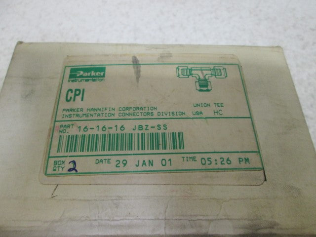 LOT OF 2 PARKER 16-16-16 JBZ-SS STAINLESS TEE *NEW IN BOX*