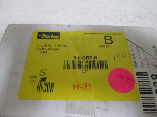 LOT OF 5 PARKER 8-8 GBZ-B FEMALE CONNECTOR BRASS *NEW IN BOX*