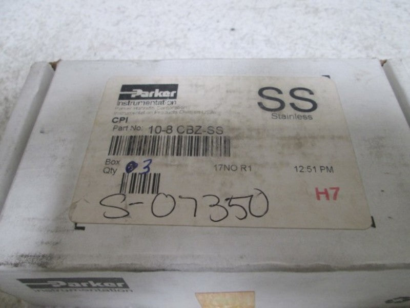 LOT OF 3 PARKER 10-8 CBZ-SS CPI MALE ELBOW *NEW IN BOX*