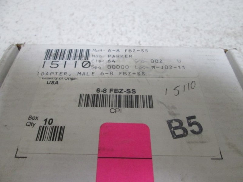 LOT OF 10 PARKER 6-8 FBZ-SS MALE ADAPTER *NEW IN BOX*