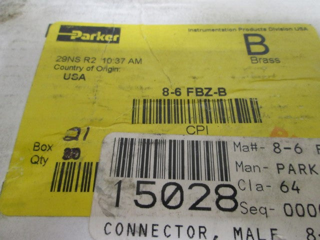 LOT OF 21 PARKER 8-6 FBZ-B MALE CONNECTOR *NEW IN BOX*