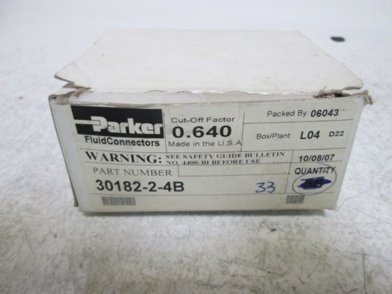 LOT OF 33 PARKER 30182-2-4B FLUID CONNECTORS *NEW IN BOX*
