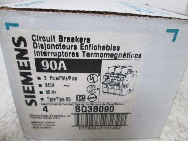 LOT OF 4 SIEMENS BQ3B090 CIRCUIT BREAKER 3 POLE 90AMP *NEW IN BOX*