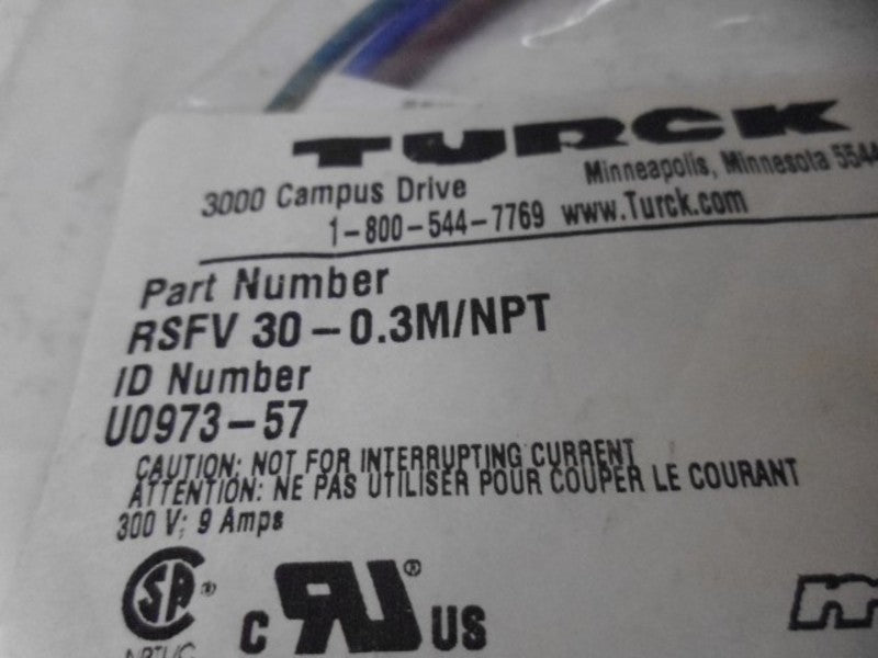 TURCK MINI-FAST RSFV 30-0.3M/NPT CONNECTOR * NEW IN FACTORY BAG *