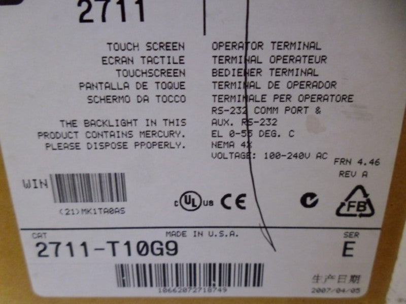 ALLEN BRADLEY 2711-T10G9 SER. E FRN 4.46 DATE:2007 * FACTORY SEALED *