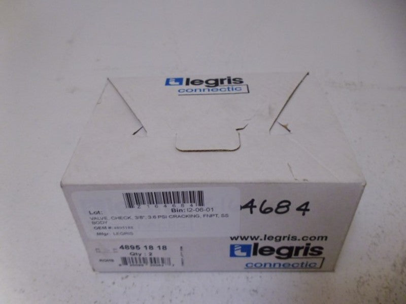 LOT OF 2 LEGRIS 4895 18 18 VALVE *NEW IN BOX*