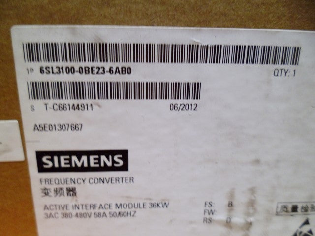 SIEMENS SINAMICS 6SL3100-0BE23-6AB0 MODULE 36KW DATE:06/2012 * FACTORY SEALED *