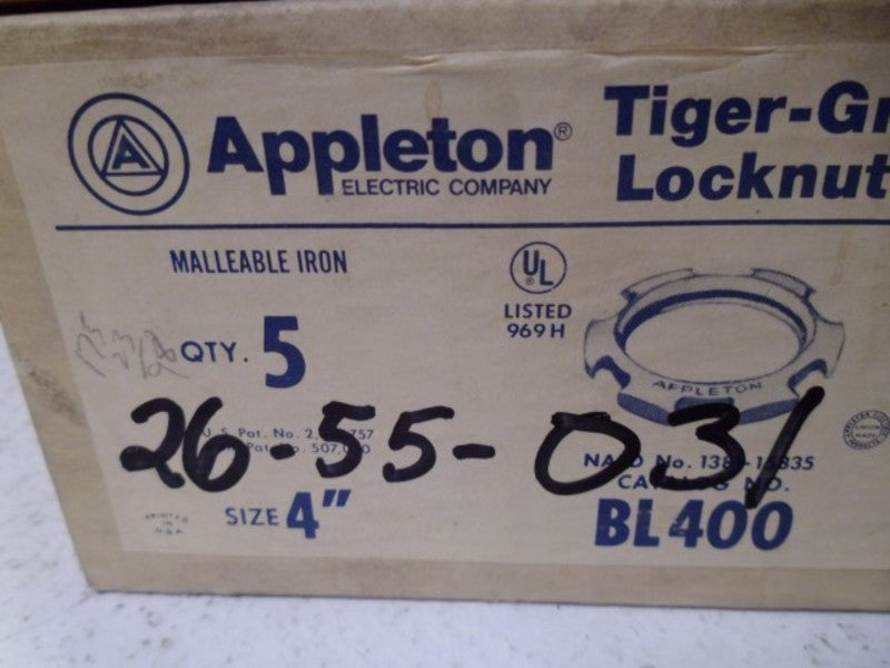 LOT OF 5 APPLETON BL400 4" TIGER GRIP LOCKNUT *NEW IN BOX*
