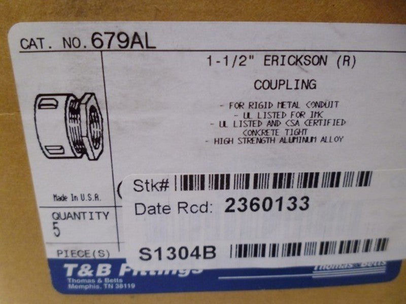 LOT OF 5 THOMAS & BETTS 679AL 1-1/2" ERICKSON COUPLING *NEW IN BOX*