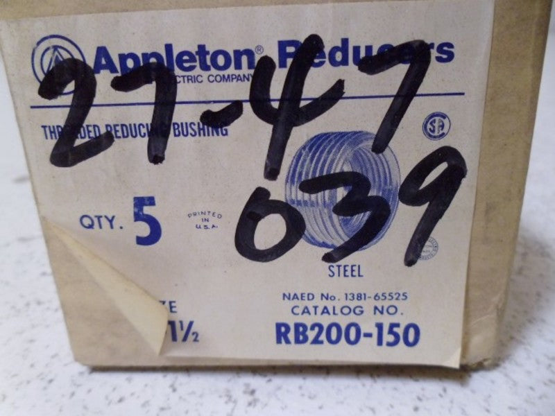 LOT OF 5 APPLETON RB200-150 2"--1-1/2" REDUCING BUSHING *NEW IN BOX*
