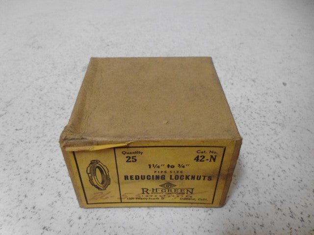 LOT OF 25 RH GREEN 42-N REDUCING LOCKNUT 1-1/4" - 3/4" *NEW IN BOX*