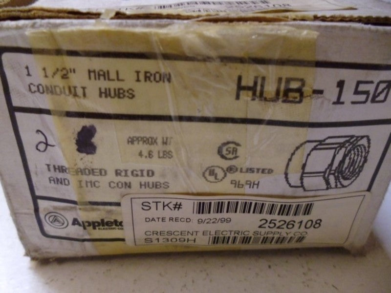 LOT OF 2 APPLETON HUB-150 1-1/2" MALL IRON CONDUIT HUBS *NEW IN BOX*