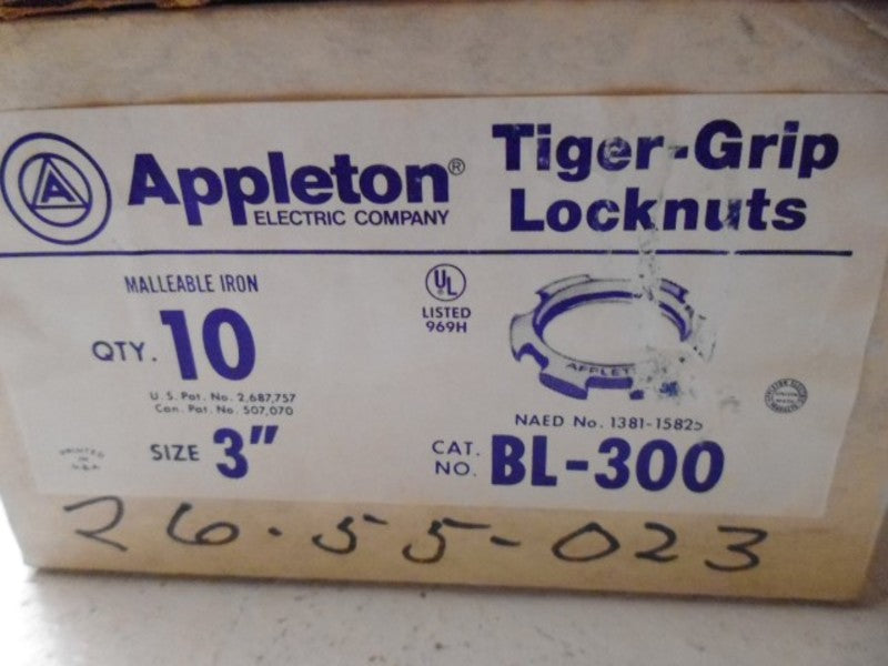 LOT OF 10 APPLETON BL-300 3" TIGER-GRIP LOCKNUTS *NEW IN BOX*