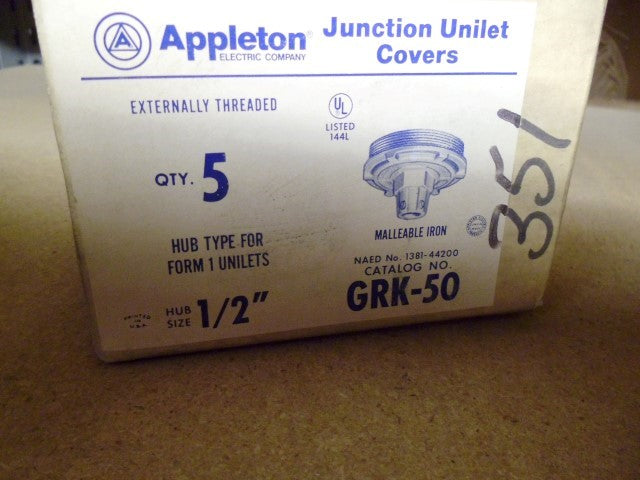 LOT OF 5 APPLETON GRK-50 1/2" MALL IRON JUNCTION UNION COVER *NEW IN BOX*