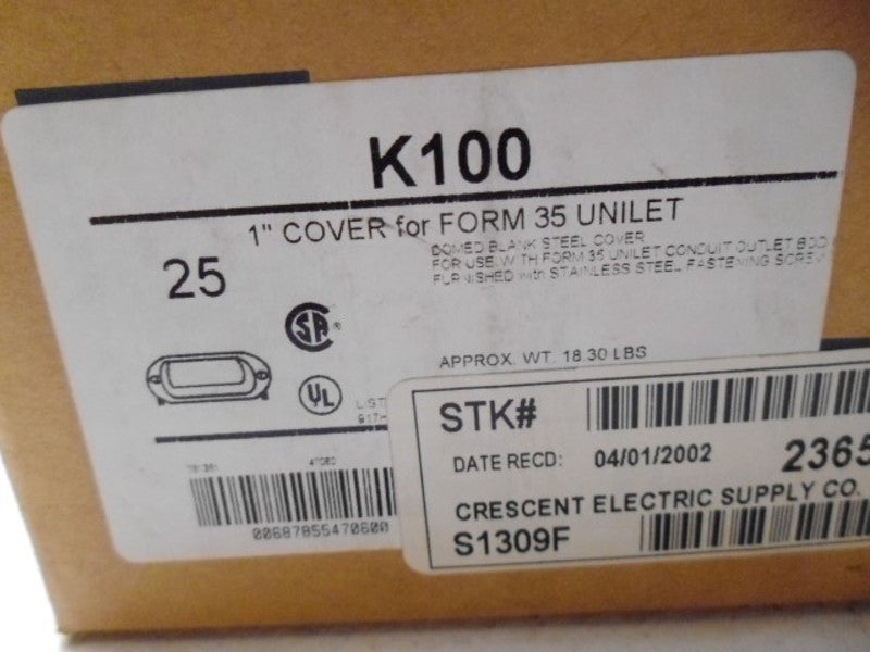 LOT OF 25 EGS K100 1" COVER FOR UNILET *NEW IN BOX*