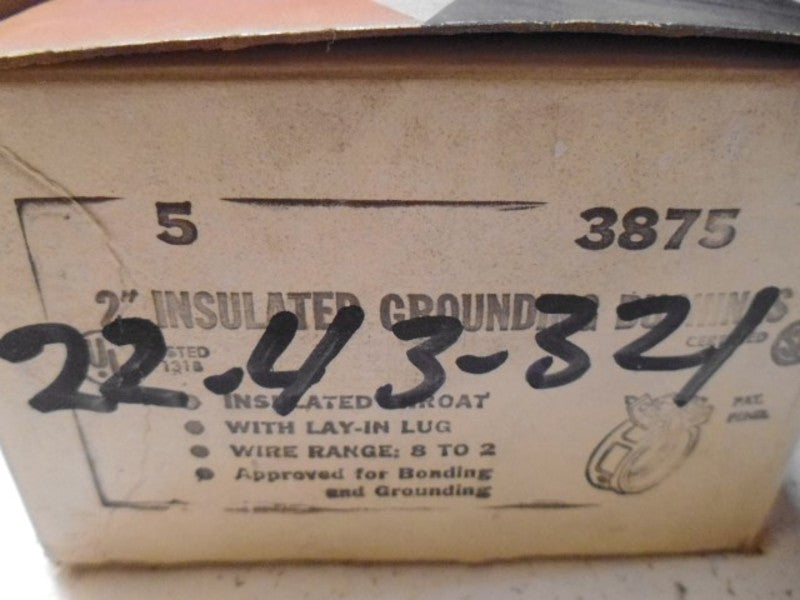 LOT OF 5 THOMAS & BETTS 3875 2" INSULATED GROUNDING BUSHING *NEW IN BOX*
