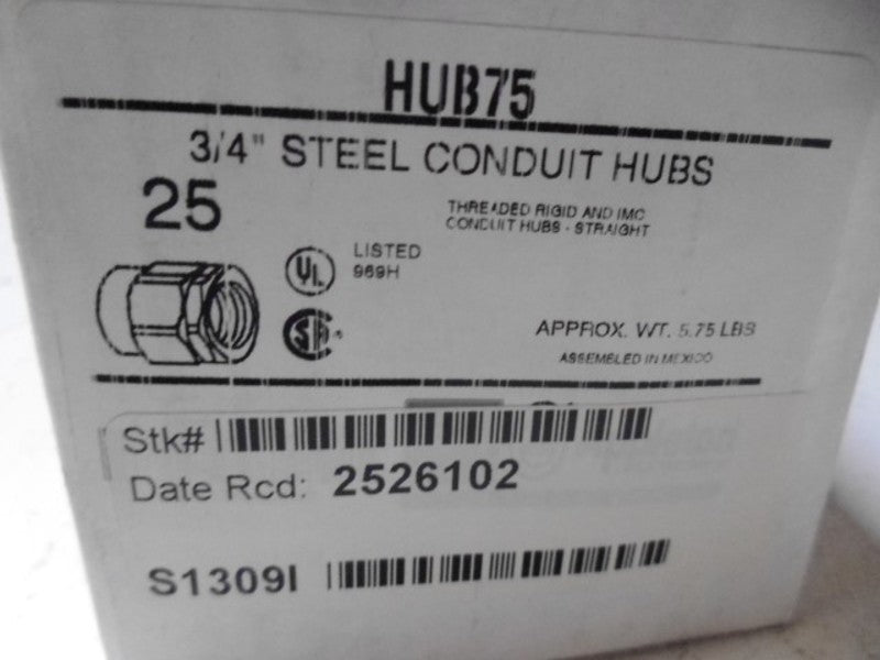 LOT OF 25 APPLETON HUB75 3/4" STEEL CONDUIT HUBS *NEW IN BOX*