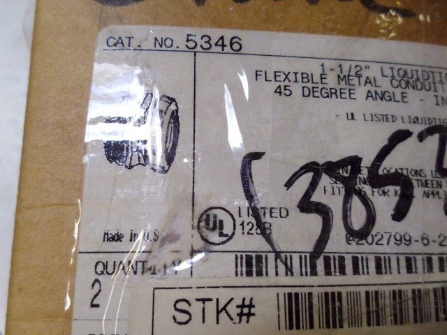 LOT OF 2 THOMAS & BETTS 5346 1-1/2" LIQUIDTIGHT FLEXIBLE CONNECTOR *NEW IN BOX*