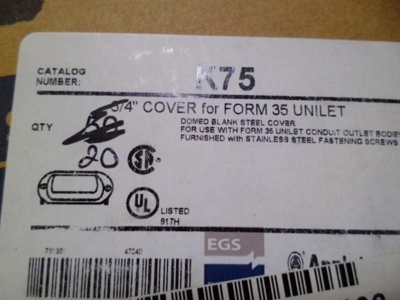 LOT OF 20 EGS K75 3/4" UNILET COVER *NEW IN BOX*