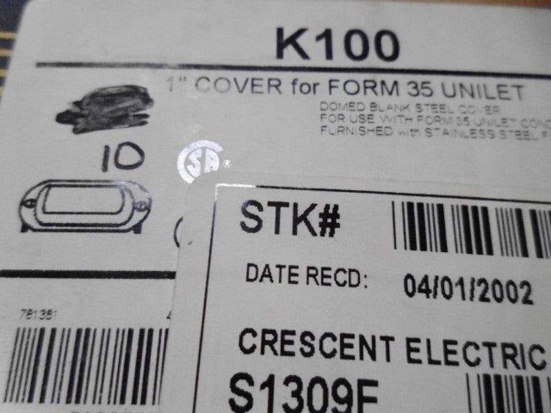 LOT OF 10 EGS K100 1" UNILET COVER *NEW IN BOX*
