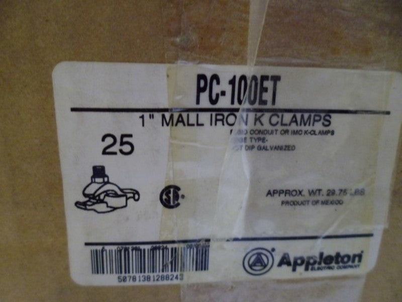 LOT OF 25 APPLETON PC-100ET 1" MALL IRON K CLAMPS *NEW IN BOX*