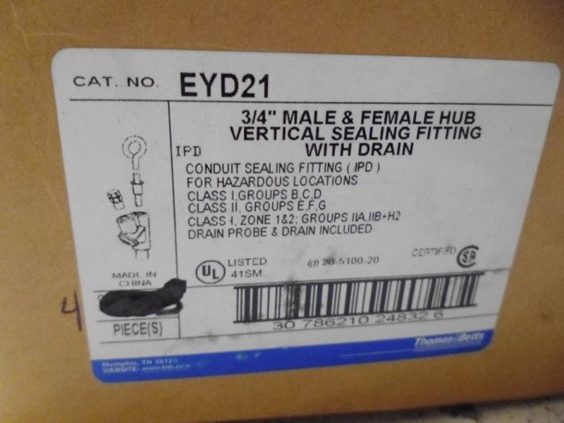 LOT OF 4 THOMAS & BETTS EYD21 3/4" MALE & FEMALE HUB SEAL FITTING *NEW IN BOX*