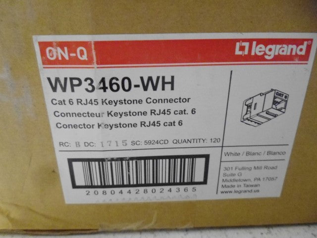 LOT OF 120 LEGRAND WP3460-WH CAT 6 RJ45 KEYSTONE CONNECTOR *NEW IN BOX*