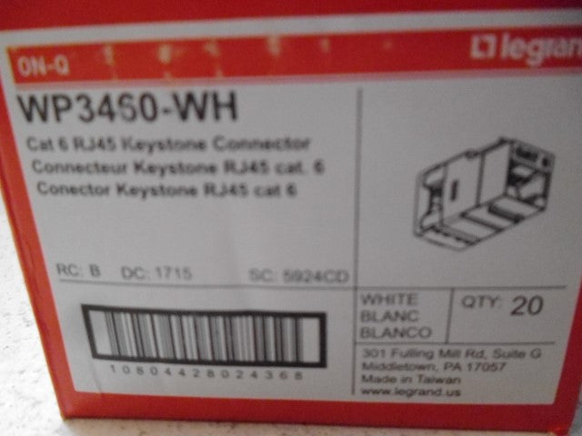 LOT OF 120 LEGRAND WP3460-WH CAT 6 RJ45 KEYSTONE CONNECTOR *NEW IN BOX*