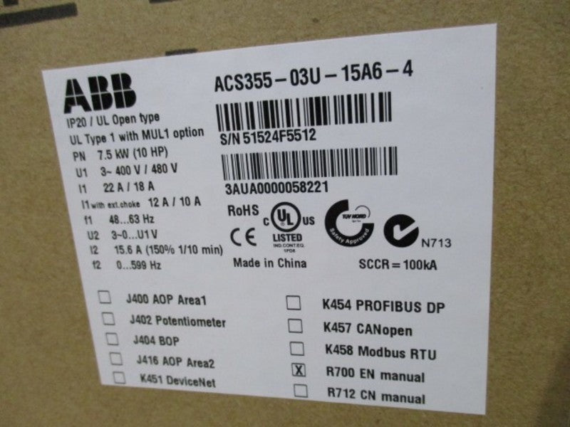 ABB ACS355-03U-15A6-4 VARIABLE FREQUENCY DRIVE * FACTORY SEALED *