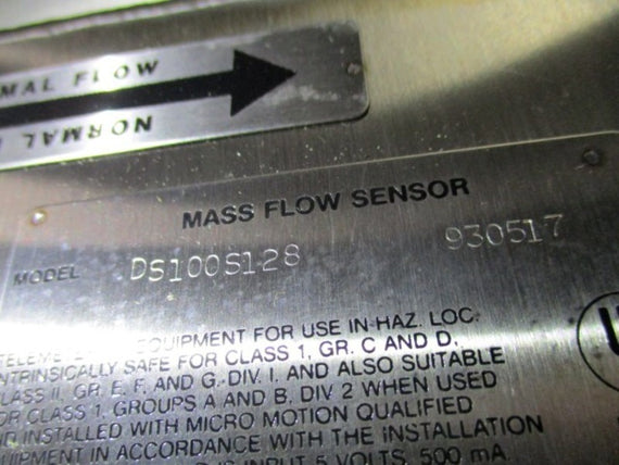 MICROMOTION DS100S128 MASS FLOW SENSOR METER TYPE 5 * NEW IN BOX *