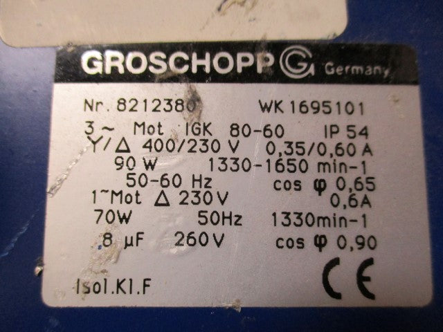 GROSCHOPP IGK 80-60 IP 54 INDUCTION MOTOR WK1695101 * NEW NO BOX *