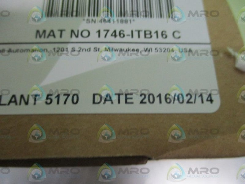 ALLEN BRADLEY SLC 500 1746-ITB16 SER.C INPUT DATE: 02/2016 * FACTORY SEALED *