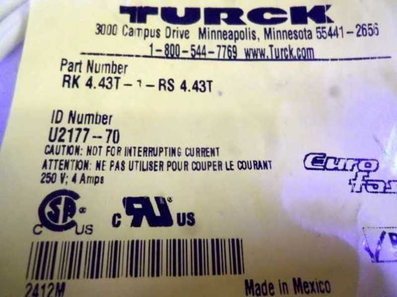 TURCK RK 4.43T-1-RS 4.43T CABLE * NEW IN FACTORY BAG *