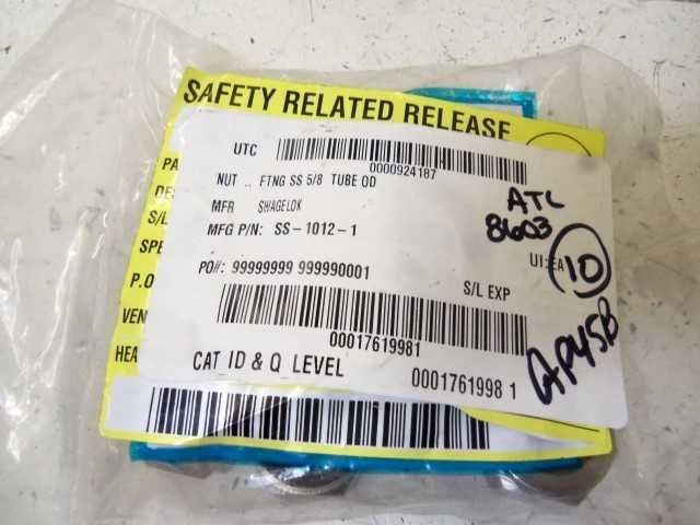 LOT OF 10 SWAGELOK SS-1012-1 NUT *NEW IN FACTORY BAG*