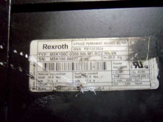 REXROTH MSK100C-0300-NN-M1-BG2-NNNN PERMANENT MAGENT MOTOR * USED *
