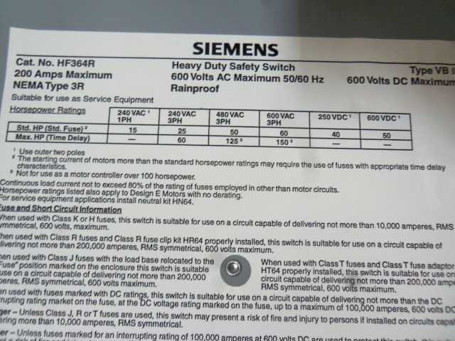 SIEMENS HF364R HEAVY DUTY SAFETY SWITCH RAINPROOF * NEW *