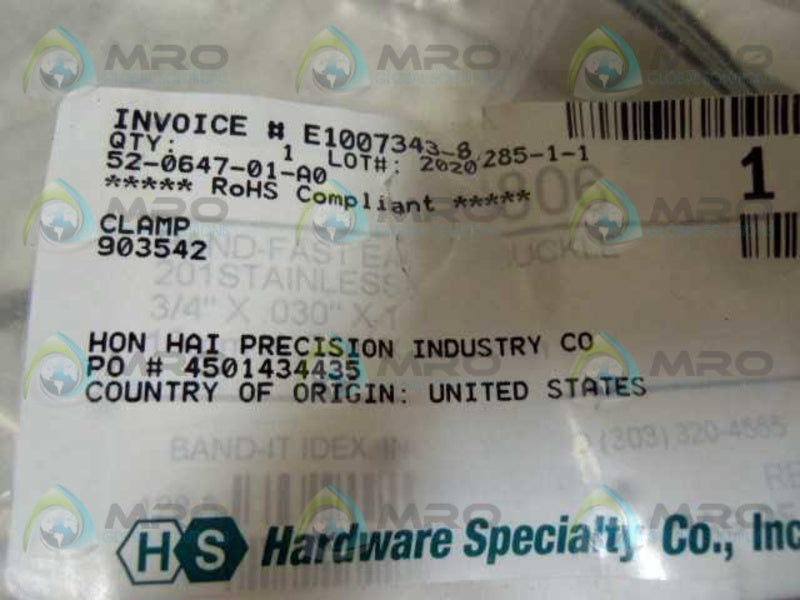 HARDWARE SPECIALTY 903542 X88806 CLAMP  NSNP
