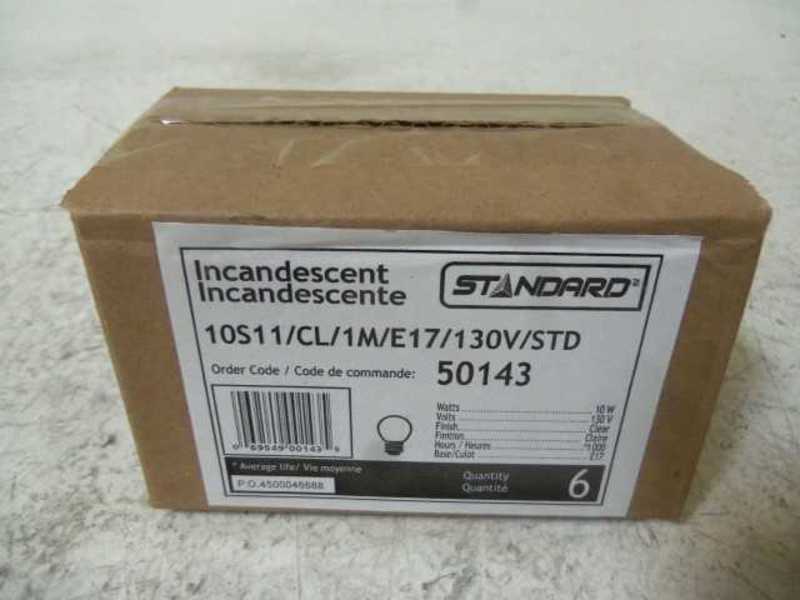 LOT OF 6 STANDARD 10S11/CL/1M/E17/130V/STD INCADESCENT 50143 *NEW IN BOX*