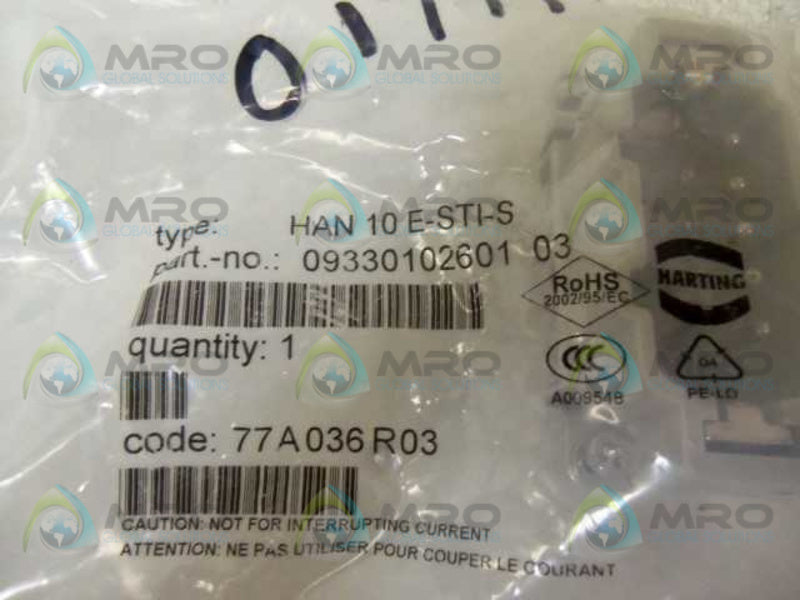 HARTING HAN 10 E-STI-S MALE CONNECTOR 09330102601 * NEW IN FACTORY BAG *