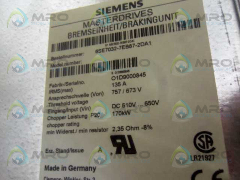 SIEMENS 6SE7032-7EB87-2DA1 SIMOVERT BRAKING UNIT 200155684 * NEW IN BOX *